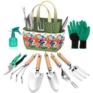 Gardening Tools Set of 9 - Complete Heavy Duty Garden Tools Set with Fashion Handbag - Durable Gardening Supplies Kit Ideal Gifts for Women
