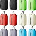 Travel Shoe Bags, Set of 12, Large Oxford Fabric Storage Bags with Zipper and Handle, Water-Resistant Pouches (Black, Gray, Green, Red, Cream, Blue)