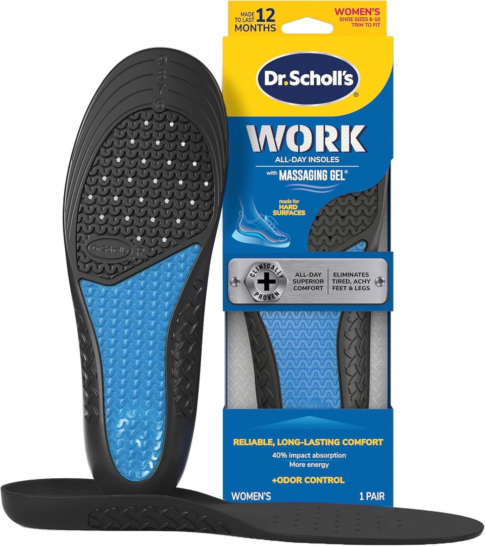 Dr. Scholl's Work All-Day Superior Comfort Insoles with Massaging Gel - Designed for Men & Women with Hard-Working Feet, Eliminates Sore Muscles and Tired Legs, Arch Support Inserts with Odor Control (2 Count (Pack of 1))