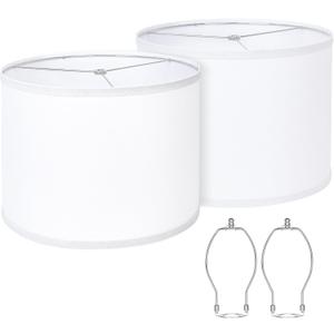 Lamp Shades Set of 2, Drum Lampshades 13" Top x 13" Bottom x 10" High with Spider Fitter, Large Replacement Lamp Shades for Table Lamps, Floor Lamps, Easy Assembly Required (2, White)