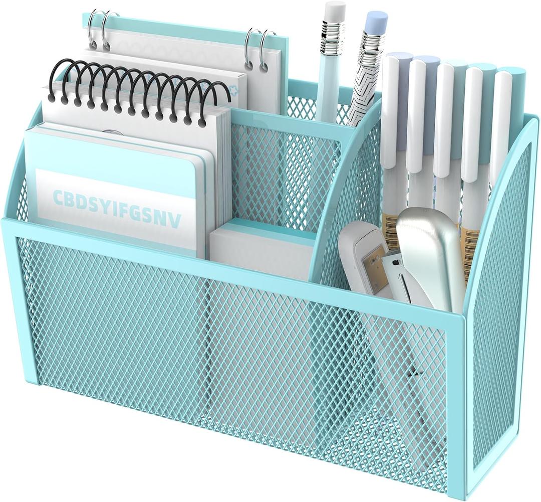 DALTACK Magnetic Pencil Holder - 3-Grid Mesh Shelf for Whiteboard, Refrigerator & Locker - Organizer for Home, School & Office, Blue DALTACK Magnetic Pencil Holder - 3-Grid Mesh Shelf for Whiteboard, Refrigerator & Locker - Organizer for Home, School & Office, Blue