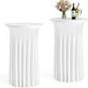 2 Pack Cocktail Table Covers, 32"x 43" Spandex Stretch Cocktail Tablecloth with Wavy Drapes Round Skirt Fitted High Top Table Covers for Wedding Bar Party Birthday Banquet Events