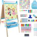 Wooden Easel for Kids, Adjustable Kids Art Easel, Learning Toy for Boys and Girls Ages 3-4 4-8 8-12, Wooden Blackboard & Magnetic Whiteboard and Drawing Paper Holder, 2 Drawing Paper Roll