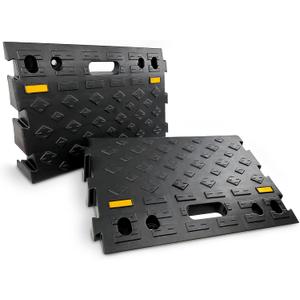 4" high 2-Piece Portable Automotive Curb Ramp, Heavy-Duty Plastic Threshold Ramp Track Interlocking Step Ramp Structure 6600 Lbs Load Capacity for Cars, Wheelchairs, Bikes, Motorcycles