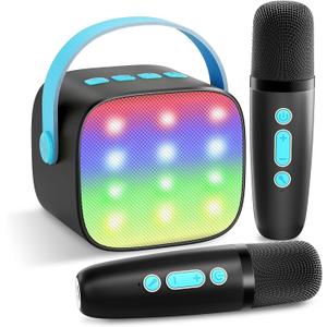 Mini Karaoke Machine with 2 Wireless Microphones, TOP Kids Gifts for Girls Ages 3, 4, 5, 6, 7, 8, 9,10,11,12 +Year Old, 4-12 Years Old Birthday Toy Gift for Girls Boys Party (Black Blue)