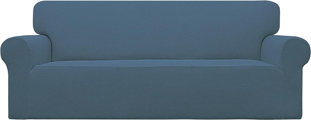 Easy-Going Stretch Sofa Slipcover 1-Piece Sofa Cover Furniture Protector Couch Soft with Elastic Bottom for Kids, Polyester Spandex Jacquard Fabric Small Checks (Sofa, Bluestone)