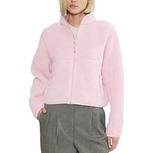 Yozazzy Fleece Jackets Women Causal Long Sleeve Sherpa Jacket Warm Ziper Fuzzy Coat Sweatshirts Trendy with Pockets(Pink-S)