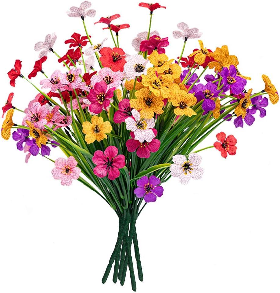 MACTING Artificial Flowers for Outdoors 6 Bundles Fake Flowers UV Resistant Faux Plastic Plants No Fade for Planters Window Box Patio Porch Garden Yard Indoor Outside Summer Decorations(Mix Color-1)