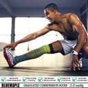 Bluemaple Thigh High Compression Socks for Women and Men Circulation(3 Pairs) Over the Knee-Best Support for Running,Travel (Small-Medium, Pink/Grey/Fluorescent Green)