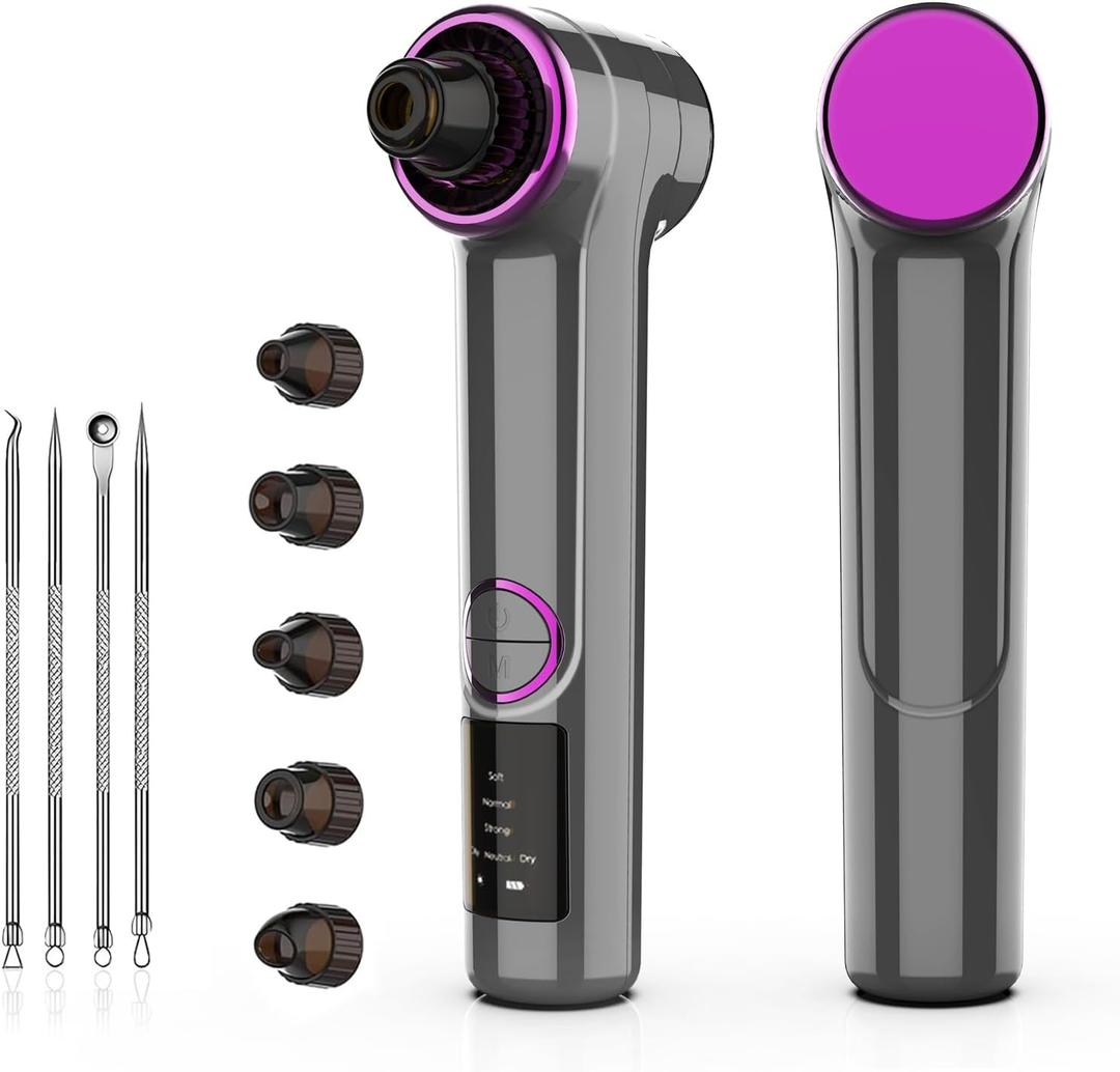Blackhead Remover with Heating, 3 Adjustable Levels and 9 Modes, 5 Head Comedone Extractor Kit for Nose, Pore Suction Pimple Vacuum, Face Suction, Blackhead Vacuum Removers, Pore Cleaner