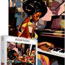 African Women Black Girl Jigsaw Puzzles 1000 Pieces for Adults, Families (Piano,Girl,Female) Pieces Fit Together Perfectly 19.7''x27.6''inch Musical Performance Frameable Magic Puzzle ArtBrown