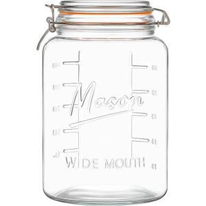 kitchentoolz 1 Gallon Glass Mason Storage Jars with Airtight Lids & Measurment Marks, Super Wide Mouth Canning Jars with Large Capacity for Pickles & Overnight Oats - 1 Pack