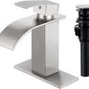 Qomolangma Waterfall Bathroom Faucet, Brushed Nickel Modern Single Handle Bathroom Faucets for 1 or 3 Hole Bathroom Sink Faucet Mixer Tap Washbasin Faucet with Deck, Pop-up Drain and Supply Hoses