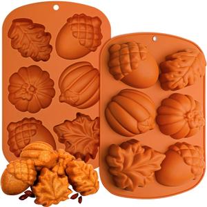 Webake Fall Silicone Molds Harvest Cake Pan, 3D Maple Leaf Acorn Pumpkin Mold for Autumn Treats, Halloween, Thanksgiving, 2Pcs