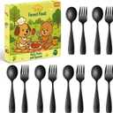 DEHOV Black Toddler Eating Utensils Set,Set Of 12 Food Grade Stainless Steel Silverware Sets For Kids,Dishwasher Safe Children Small Metal Spoons And Forks Flatware Sets