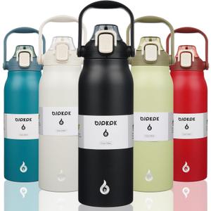 BJPKPK Insulated Water Bottles with Straw, 57 oz Sports Water Bottle with One-handed Opening Lid, BPA Free Leakproof Easy Carry Jugs, Flasks for Gym Sports Outdoors, Black