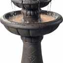 Teamson Home Deluxe Pineapple Pedestal 2 Tiered Floor Waterfall Fountain with Pump for Outdoor Patio Garden Backyard Decking, 39 Inch Height, Iron Gray