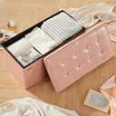 HAUSFRAU Ottoman with Storage Bench Folding Foot Rest Stool Pink