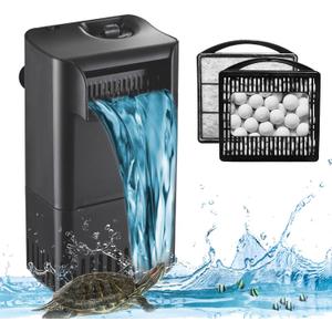 222GPH 10W Turtle Tank Filter Aquarium Filter Power Adjustable 10-40 Gal. Small Internal Filter 3-Stage Waterfall Bio-Filtration Quiet Low Water Level for Freshwater Saltwater Fish Tank Easy to Clean