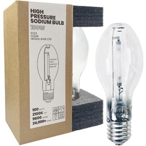 LU100/MOG 100 Watt High Pressure Sodium Light Bulb, Mogul Base (E39), ANSI Code S54, 9600 Lumen, 24000 Life Hours, ED23 Clear Bulb, 2100K