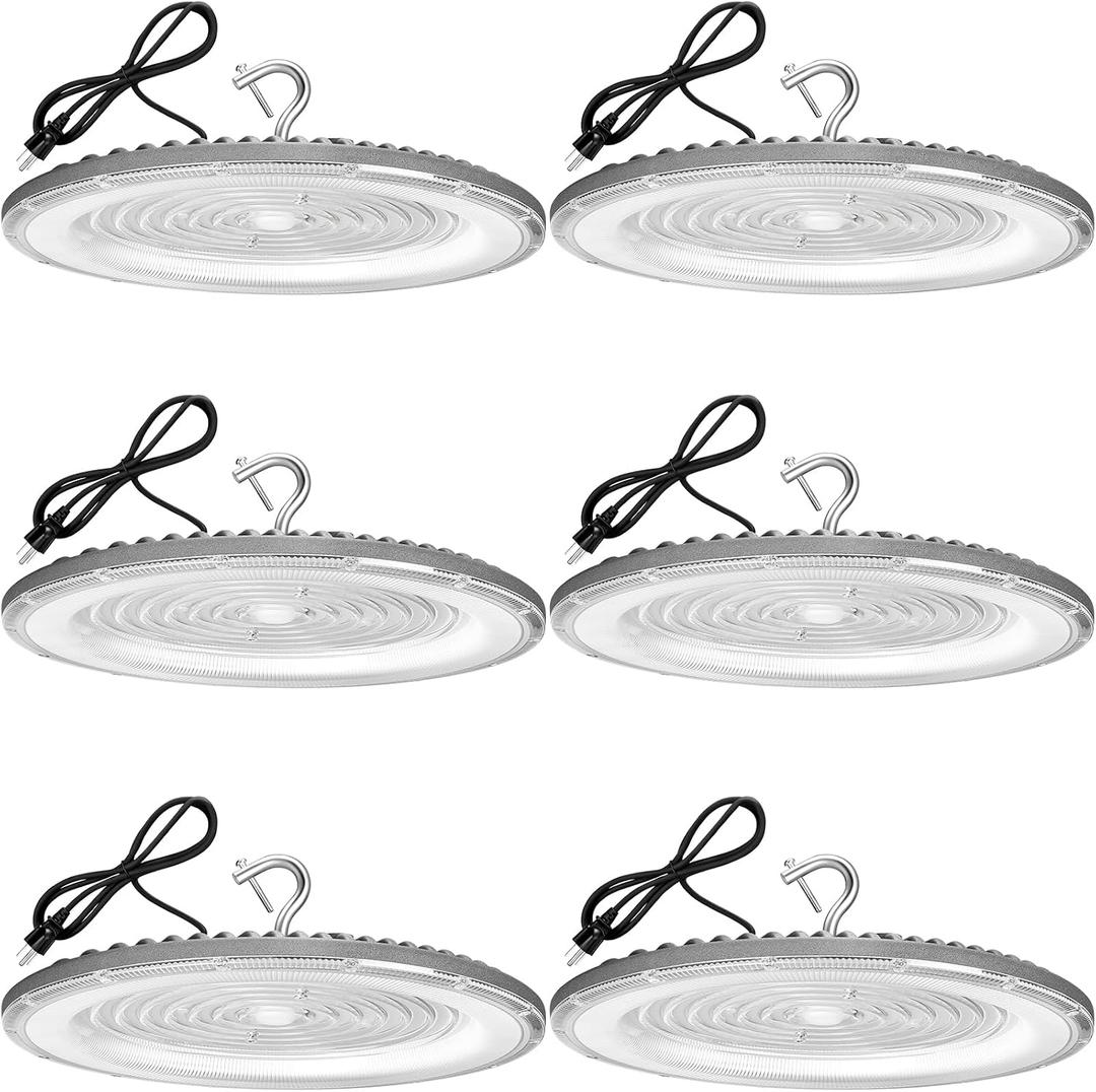XYCN 6 Pack 400W UFO Led High Bay Light,120VAC,5000K Daylight Commercial Bay Lighting,IP66 Waterproof,61050LM,1750W MH/HPS with Plug Area Lighting for Warehouse/Shop/Workshop/Barn/Gym/Factory