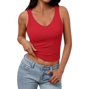 Trendy Queen Womens Tank Tops Double Lined Crop Sleeveless Going Out Camisole Summer Fashion Basic Soft Spring Clothes 2025, S