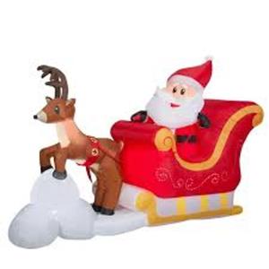 ULINE Christmas Inflatables Outdoor Decorations Santa Claus on Sleigh, Reindeer for Holiday Yard Christmas Decor, May Vary