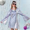 70s Disco Outfit Women, 70s Theme Disco Dress Costume Shiny Go Go Dress for Halloween Birthday Dance Party (M)