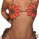 WDIRARA Women's 2 Pieces Bikini Sets Floral Crochet Boho Tie Side Swimsuits Bathing Suits (Orange, S)