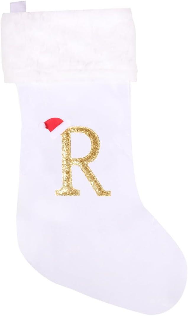 20 Inches Super Soft Plush Monogram Christmas Stockings Xmas Rustic Personalized Stocking Embroidered Letter Decoration for Decor (White)