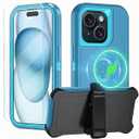 CONWOE Magnetic for iPhone 15 Plus Case,with Belt Clip,[Compatible with Magsafe] W/Tempered Glass Screen Protector,Anti-Drop,Shockproof,Heavy Duty Protection (Lake Blue)