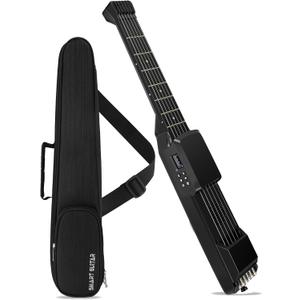 USB Charging Smart Acoustic Electric Pocket Travel Chord Practice Portable Guitar Neck for Beginner AI LCD (BLACK)