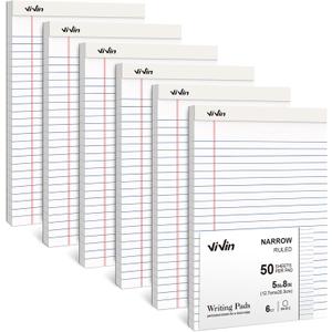 2 x ViVin 5 x 8 Inch Legal Pads, 6 Pack, Narrow Ruled, 50 Sheets Per Writing Pad, Perforated Note Pads Ideal for Home, Office, Business, 300 Sheets, White Paper
