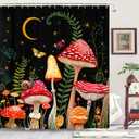 84 Inch Extra Long Mushroom Shower Curtain Black and Red Floral Butterfly Waterproof Fabric Bathroom Shower Curtains Aesthetic Moon Flower Plant Bath Curtain with Hooks (72'' × 84'', Black)
