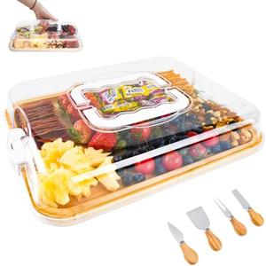 BADIABO Charcuterie Board with Clear Locking Lid, Travel Portable Cheese Board Set, Bamboo Cutting Boards for Kitchen, House Warming Gifts New Home, Gifts for Women (White - 1 Compartments)