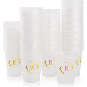 100 Monogrammed Cups Disposable Initial Plastic Cup 12 oz Wedding Personalized Cup for Wedding Reception Baby Shower Birthday Party(Letter R)