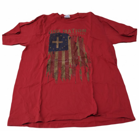 One Nation Under God Patriotic American Flag T-Shirt for Women Men Red  M