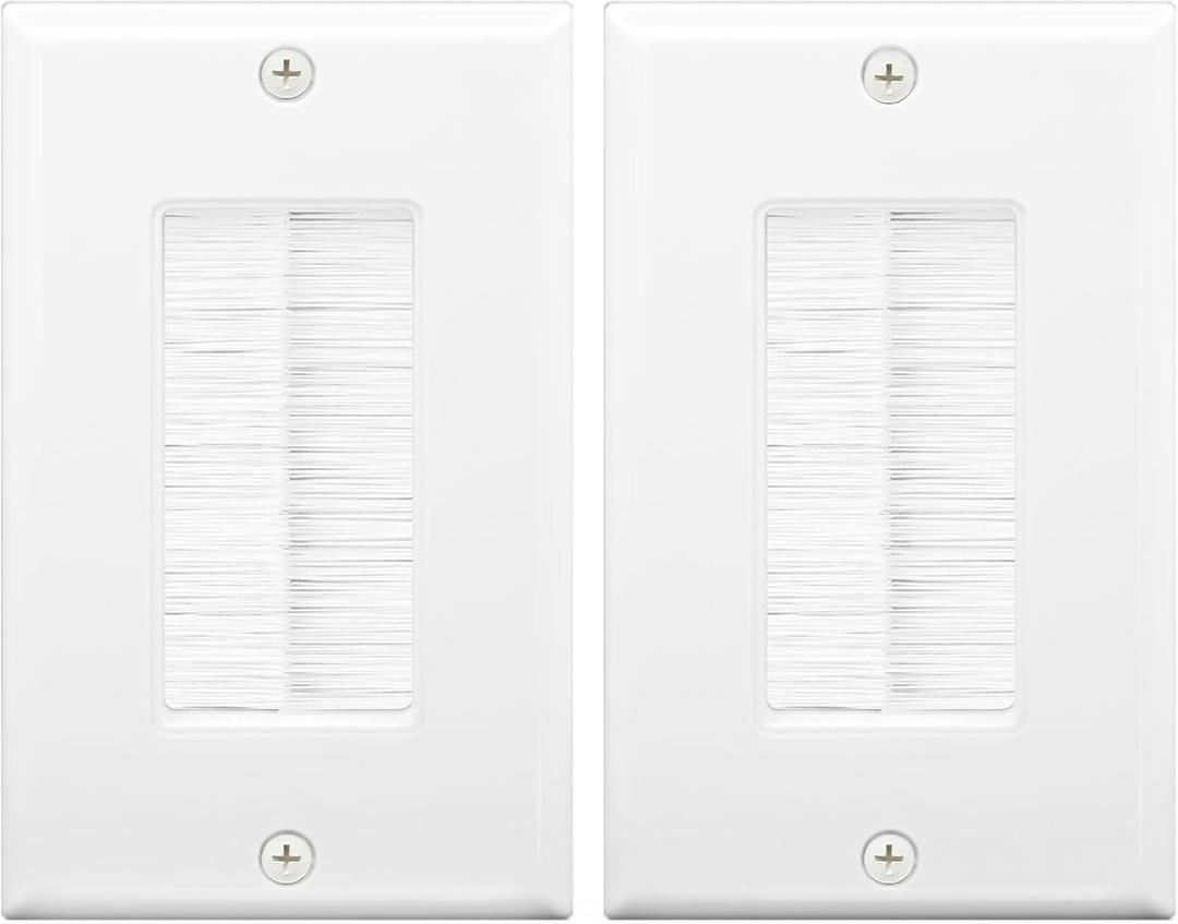 2 x VCE Brush Wall Plate Cable Pass Through, Single Gang Decorator Wall Cover for Low Voltage Cables, In-Wall Cable Management for Wall Mount TV (White), 2-Pack