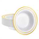 Goodluck 25 Pack Plastic Bowls with Gold Rim, 12oz Disposable Soup Bowls, Heavy Duty Dessert Bowls for Weddings, Parties, Dinners, Catering, Thanksgiving and Everyday Use