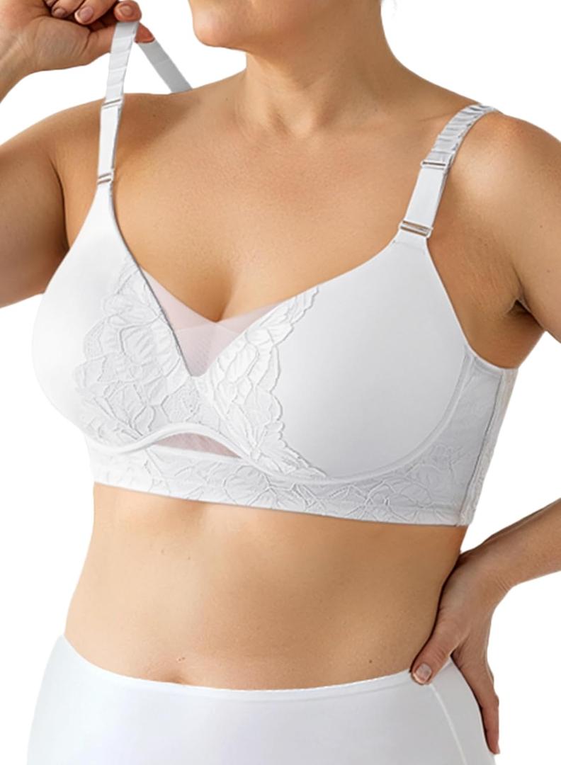 Lifting Bra for Women - No Underwire & Full Coverage Support Bra (White, XXL)
