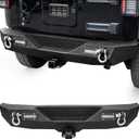LEDKINGDOMUS Rear Bumper Compatible with 07-18 Jeep Wrangler JK and JK Unlimited, Off Road Back Bumper w/ 2x LED Lights & 2" Hitch Receiver Textured Black