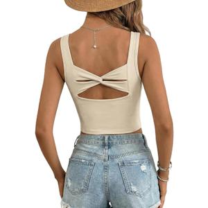 Dokotoo Womens Workout Tank Tops with Built in Bra Casual Sleeveless Shirts Cross Backless Fitted Going Out Tops (Medium, Apricot)