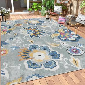 Lahome Floral Indoor Outdoor Rugs, 6x9ft Non Slip Outdoor Patio Rug for Balcony Deck, Soft Outdoor Area Rug for Camping PicnicBackyard, RV Outdoor Rugs for Living Room Dining Bedroom,Multi
