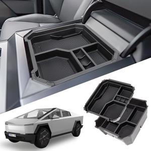 Center Console Organizer Compatible with Tesla Cybertruck 2024 2025 Double Layer Armrest Storage Box Middle Console Tray Interior Accessories