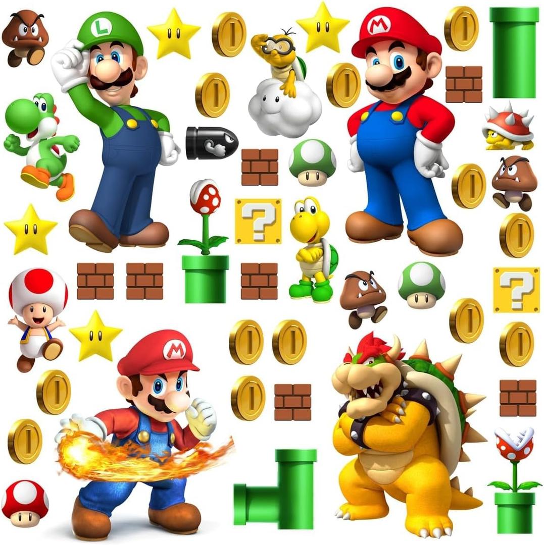 DEKOSH Super Mario Wall Decals - Complete Set of Large Mario Bros Build a Scene Peel & Stick Wall Stickers