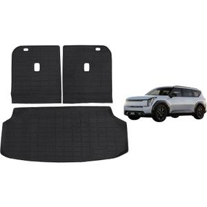 GXARTS 3X TPE Trunk Cargo Liners+Backrest Mats Compatible with Kia EV9 2024-2026 Trunk Mat Floor Liners Custom Fit Accessories Mats Black