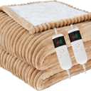 Heated Blanket Electric King, Soft Flannel Heating Blanket with 8 Hours Auto Off 10 Fast Heating Levels Machine Washable Sherpa Heated Blanket with Overheating Protection (Khaki)