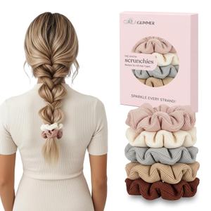 Scrunchies for Women 3.5 Inch Cotton Scrunchies for Thick Curly Hair No Crease Hair Ties Ideal for Workouts Sports Everyday Wear - Pastel Colors (Pink/Red/White/Gray/Brown)