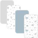 4 Pack Bassinet Sheets - 33"x20" Bedside Bassinet Sheets for Baby Delight, Angelbliss, Jimglo & Most Regular Size Bedside Sleeper | Ultra Soft & Skin Friendly Bassinet Fitted Sheets for Boys Girls (Teal)