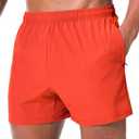 Surenow Men's Workout Running Shorts Quick Dry Gym Shorts Active Lightweight Shorts Athletic Shorts for Men with Zip Pockets Orange L